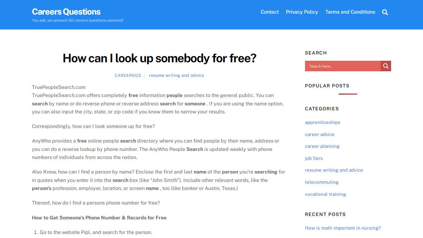 How can I look up somebody for free? - Careers Questions